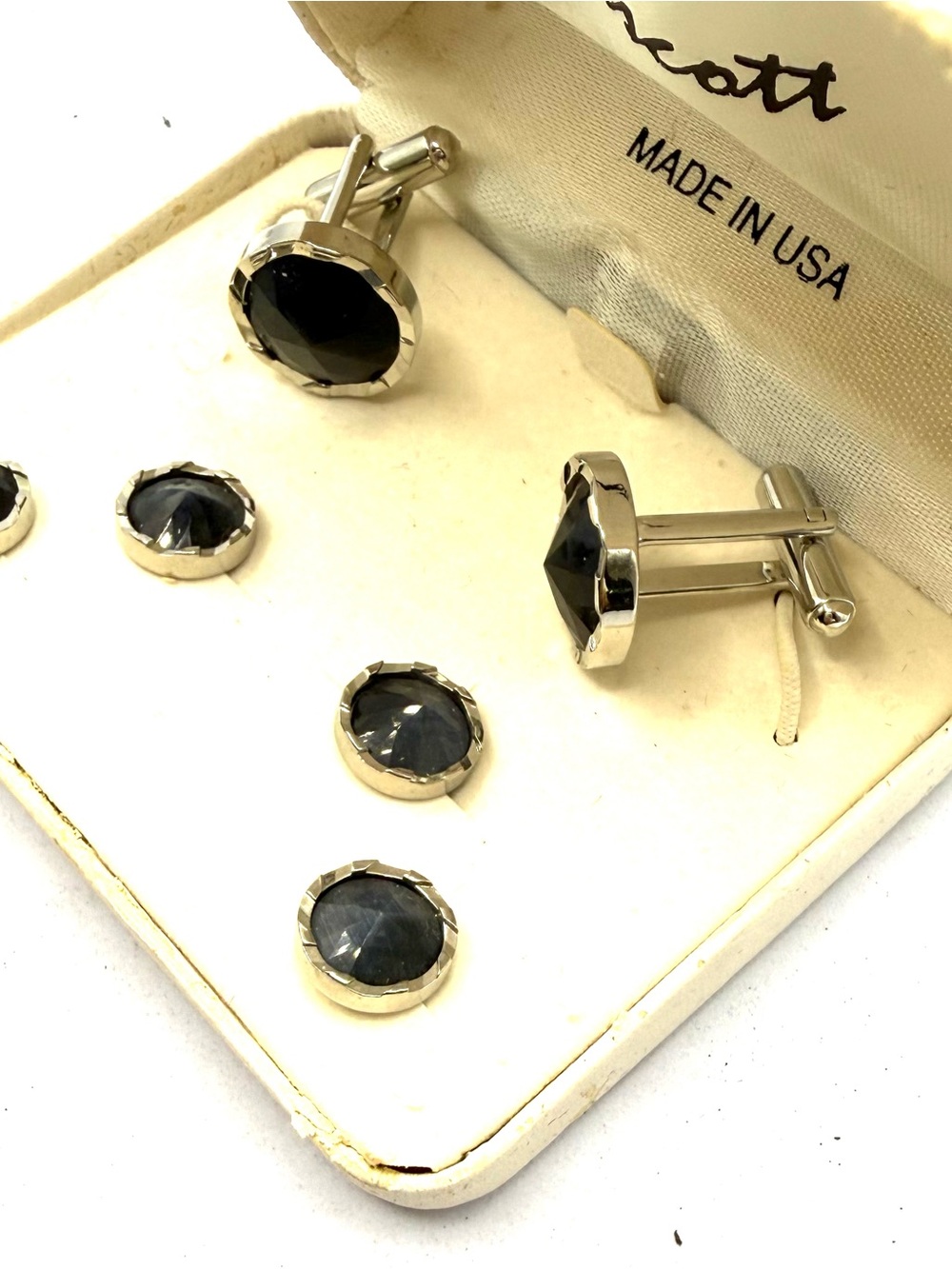 Vintage Silver Cufflinks and Studs with Black Stones